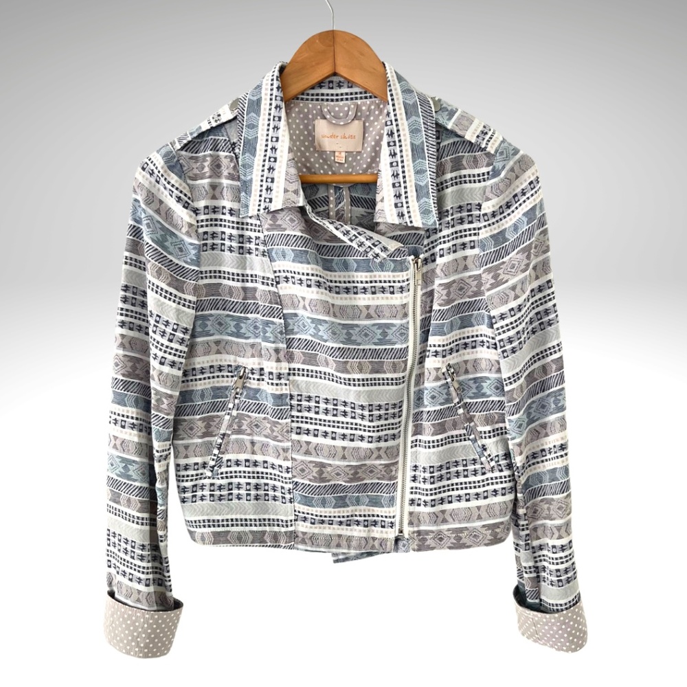 UNDER SKIES Tribal Pattern Lightweight Cotton Moto Jacket Size Medium